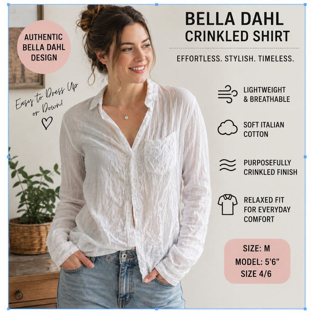 Bella Dahl White Crinkle Button Up Shirt Womens M Sheer Lightweight Boho